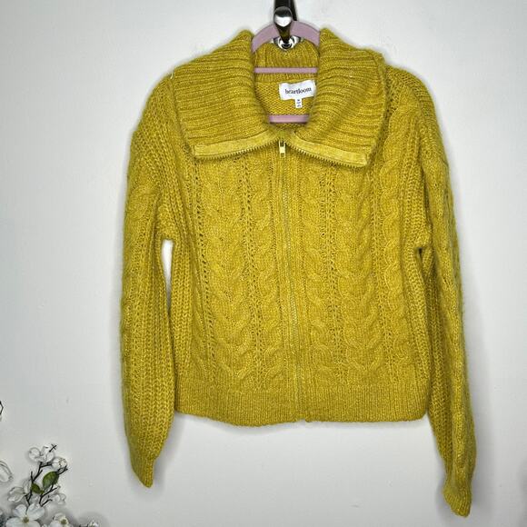HEARTLOOM Beth Cardi Sweater Full Zip Cable Knit Citron Yellow {RR39} - Picture 6 of 9